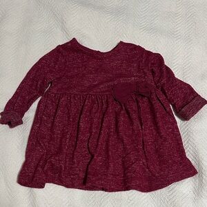 Carter’s, maroon/crimson LS dress with bow and bloomers, 3M